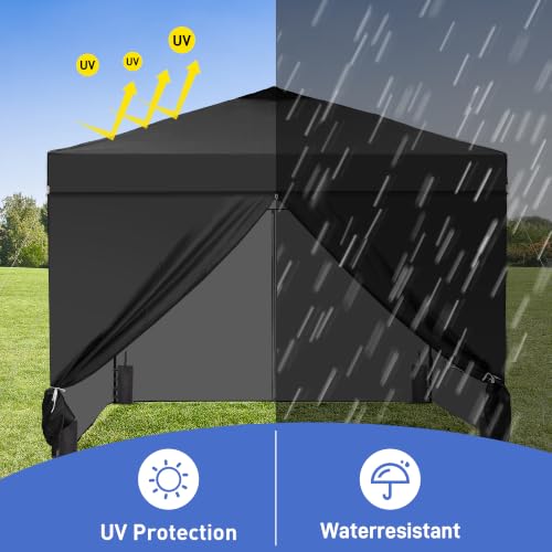 GDY 10x10 Pop Up Canopy Tent with 4 Sidewalls, Easy Set up, Outdoor Silver Coated Beach Gazebos, Carpas with 4 Sandbags, for Events, Parties,Camping. Black. - Image 5