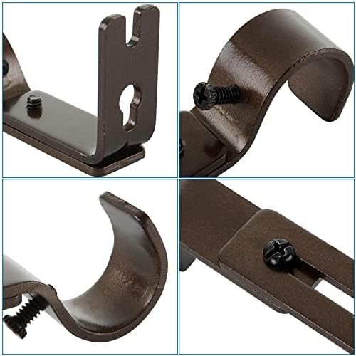 8 Pack Curtain Pole Brackets with Adjustable Length of 9-12cm, Brown Metal Extending Curtain Pole Holder Brackets with Screws (22-25mm Diameter) For Eyelet Curtain Window (No Pole)