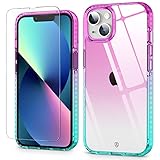 Shieldon - Carcasa Compatible con iPhone 14/13 de 6,1 Pulgadas, Transparente, Resistente a los Golpes, antiarañazos, Flexible, TPU Ultrafina, protección de Pantalla de Vidrio Templado, Cargador sin
