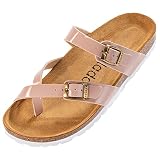 Palado® Damen Sandale CRES | Made in EU | Pantoletten in vielen sommerlichen Farben | Riemchen Sandaletten mit Natur Kork-Fussbett | Frauen Hausschuhe mit Leder-Laufsohle Lack Rosa 38 EU