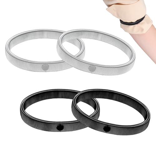 Sibba 4 Stück Ärmelhalter, Armband Halter Rutschfeste Hemdhalter, Elastisch Sleeve Holders für Damen Herren Fixiert Ärmel, Stilvoll und Praktisch, Schwarz Silber
