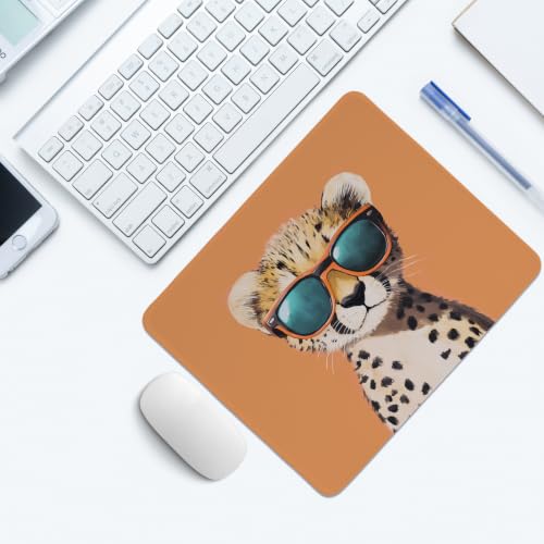 Image of Small Orange Cheetah Mouse Pad,Funny Sunglasses Animal Desk Mat | Small Cool Cheetah Mouse Pad for Office Home Dorm Desktop Decor, Funny Sunglasses Animal Desk Mat for Wild Art Lovers
