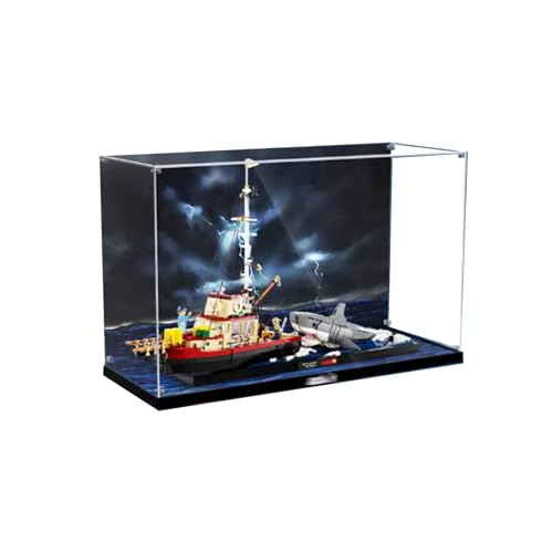 DANRUN Scatola in acrilico fai da te per Lego 21350 Jaws Boat Set, trasparente, protezione, antipolvere, modello regalo, compatibile con Lego (solo vetrina)