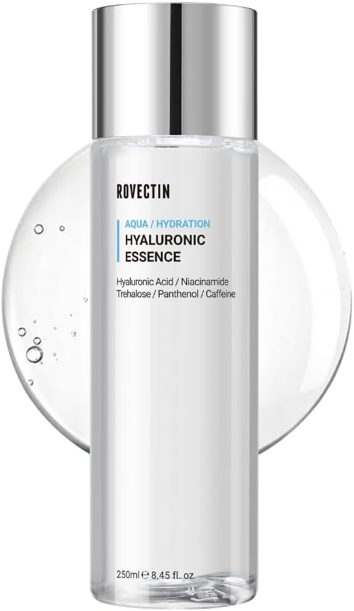 ROVECTIN Aqua Hyaluronic Essence for Sensitive Skin | 100% Vegan-Cruelty Free Korean Skincare | Anti-Aging, Deep Hydration Toner with Niacinamide & 7 Layers of Hyaluronic Acid | 8.45 fl oz (250ml)