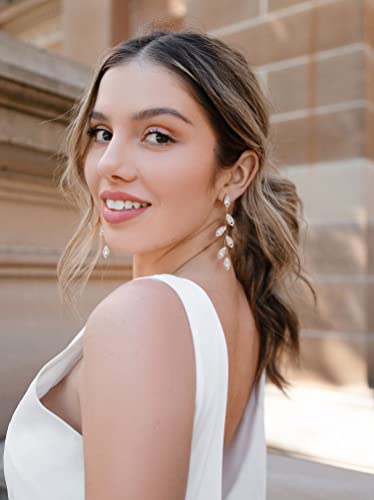 Sweetv Crystal Wedding Earrings For Brides, Bridesmaid, Bridal Earrings For Wedding, Fancy Cubic Zirconia Rhinestone Dangling Earrings For Women Prom Party Jewelry Gifts, Silver #TOP2