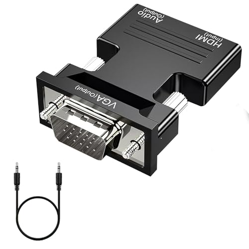 QGH Adaptador HDMI a VGA con conector de audio de 3,5 mm: HDMI hembra a VGA macho para salida Full HD 1080P - Cable HDMI a VGA para monitor, TV, Xbox, 360, PS4 y portátil - Para uso doméstico y de