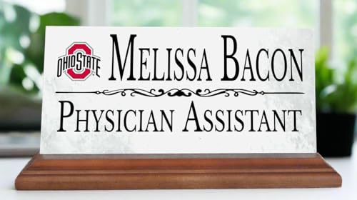 Ohio State University Nameplate – Personalized Marble Desk Name Plate with Hardwood Base – Custom Graduation Gift for OSU Buckeyes Alumni, Students, or Professionals