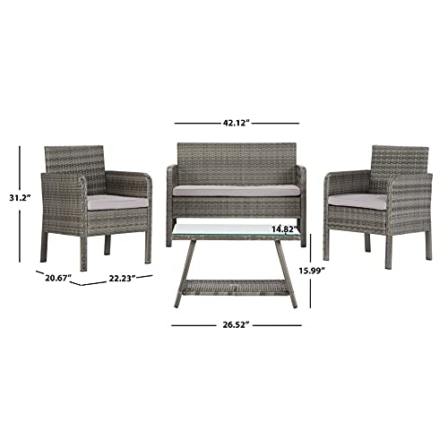Image of Carry Bird 4 Piece PE Wicker Rattan Outdoor Furniture | 4 Seater Balcony Sofa With Tea Table | Set of 2+1+1 Outdoor Patio Chairs with Coffee Table | Sofa Sets & Center Table for Home & Garden | 3 Piece Patio Stools with Table | Indoor Patio Furniture Set Space Saving | Rattan Chair | Patio Set | Wicker Conversation Set | Poolside Lawn Arm Chairs Set For Balcony & Terrace | Balcony Table chair Set | Hotel Patio Seating Chair & Table Set with Glass | Grey Wicker-Grey Cushion