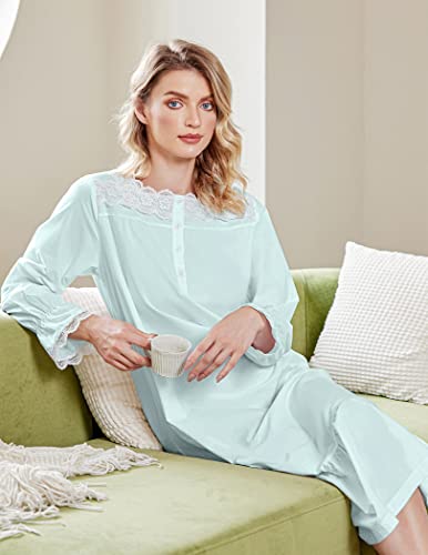 Ekouaer Maternity Nightgown Cotton Sleep Shirt Womens Comfy Loungewear Long Sleeve Nightgown Sleeping Dress (Blue, Medium) #TOP3
