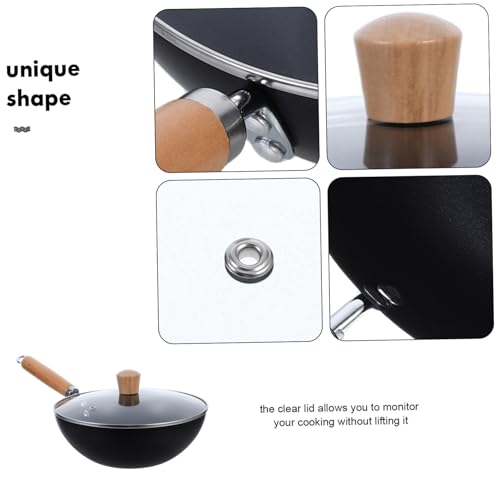 Wok pequeño de hierro con mango de madera antideslizante miniatura 3