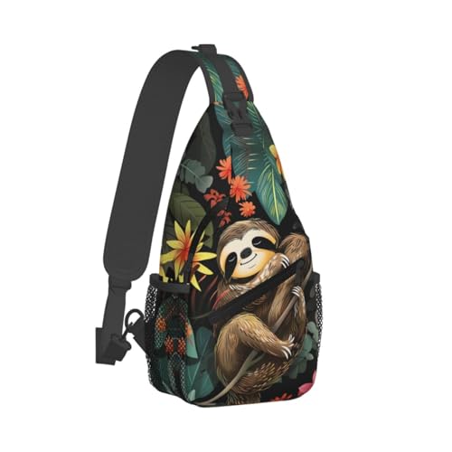 Mqtzyiwx Cute Sloth Sling Backpack Hiking Backpack Crossbody Bag Sports Lightweight And Durable Chest Bag Shoulder Bag For Women Men