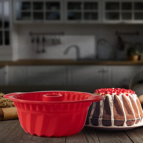 Eleattrun Bunte Cake Pan 2 Pack Bunte Cake Pans Nonstick 9 Inch Silicone Bunte Cake Pan Fluted Tube Cake Pan Baking Molds For Baking Cake, Brownie, Jello, Flan And Bavarois (Red, 9 Inch) #TOP2
