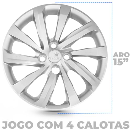 Kit 4 Calotas Strada 2021 Aro 15 Prata Cubo Padrão Grid