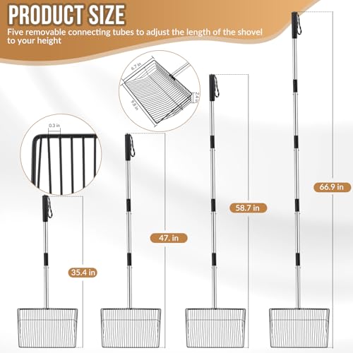 Image of SlowTon Chicken Poop Scooper 10 inch Wide - Stainless Steel Chicken Coop Scoop Heavy Duty with 40 to 77 inch Long Handle for No Bending Work, Chicken Coop Litter Cleaning Tool Sand Sifting Shovel