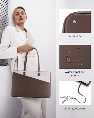Image of LOVEVOOK Laptop Tote Bag for Women, Office Work Bag Briefcase fit for 15.6 inch Laptop, Large Capacity Teacher Computer Bag Handbag Coffee /Beige