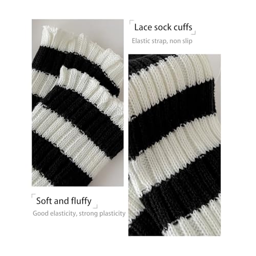 Leg Warmers Y2K for Women Girls, Black and White Striped Flared Leg Warmer Fashion Knit 80s Socks Over Knee Wide Leg Warm Flared Leg Warmers Elephant Socks2