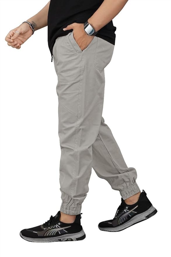 Image of Men's Cotton Jogger Pants | Regular Fit Casual Track Pants with Elastic Waist & Cuff | Comfortable Trousers for Gym, Travel & Outdoor Use