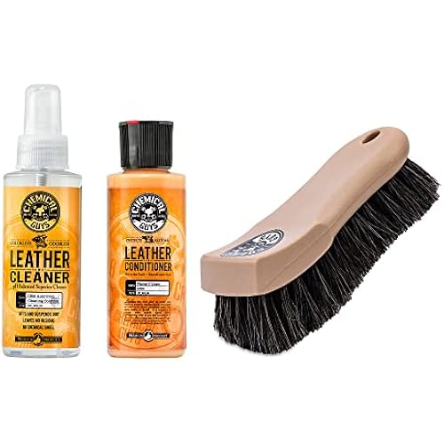Chemical Guys SPI_109_04B Leather Cleaner and Conditioner Complete Leather Care Kit (2 - 4 fl oz Bottles) with ACC_S95 Long Bristle Horse Hair Leather Cleaning Brush, 1 Pack (3 Item Bundle)