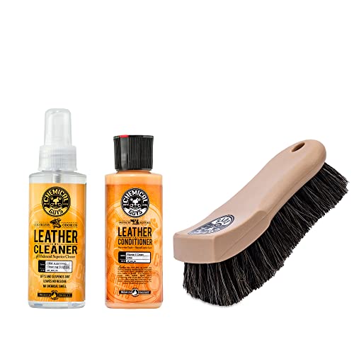Chemical Guys Spi_109_04B Leather Cleaner And Conditioner Complete Leather Care Kit (2 - 4 Fl Oz Bottles) With Acc_S95  Long Bristle Horse Hair Leather Cleaning Brush, 1 Pack (3 Item Bundle) #TOP24