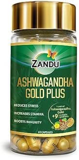Zandu Ashwagandha Gold Plus | Made with Gold, Ashwagandha, Safed Musli, Shilajit & Other Ayurvedic Ingredients | Helps to Boost Stamina, Strengthens Immunity | 60 Caps