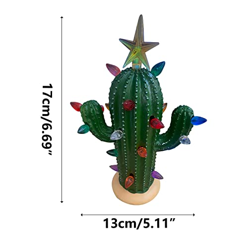 Ke1Clo Cactus Christmas Tree Decor With Colorful Lights, Vintage Resin Christmas Cactus Decor, Light Up Christmas Cactus For Christmas/Holiday/Tabletop Ornament #TOP1