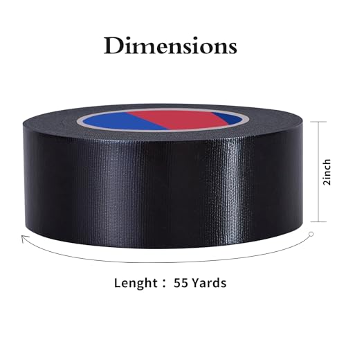Image of Black Duct Tape 2 Inch x 55 Yards x 10 Mil Thickness Heavy Duty, No Residue, Tear by Hand & Waterproof Duct Tape,Great for Packaging, Home Use, DIY, Projects and Repairs
