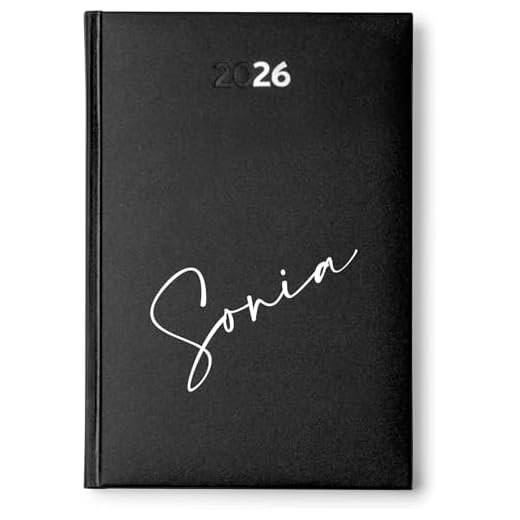 PROMO-SHOP - Agenda Negra 2026 Personalizada con tu Nombre, Tapa Dura Acolchada de Polipiel, 12 Meses, Página por día de Lunes a Viernes, Mapa de España, Tamaño A5, Marca-páginas incluido