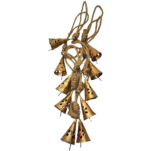 BELLUXE Rusty Harmony Cow Bells 10 Pieces - Vintage Handmade Rustic Lucky Christmas Hanging 2 Inch Bells (Cone Shape)