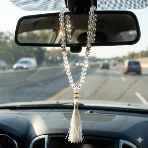 Image of Islamic Salat Prayer Tasbih - 100 Crystal White Beads - Tasbeeh for Dhikr, Zikr, and Meditation (White Crystal)