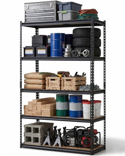 5-Tier Storage Shelving Unit 36 W x 24 D x 72 H Carbon Steel Utility Shelves 2500 lbs Load Capacity Adjustable Metal Freestanding Garage Shelf for Pantry Basement Warehouse Heavy Duty