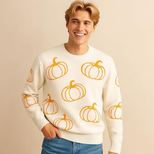 Unisex Pumpkin Pattern Sweaters Cozy Fall Knitwear for Men and Women Halloween Cozy Seasonal Apparel or Winter2