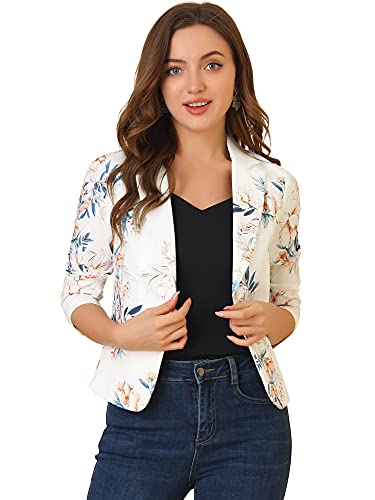 Blazer court anti-chaleur veste habillée fluide motif floral blanc