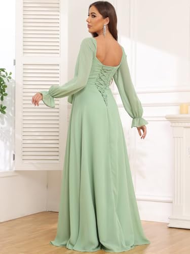 VCCICANY Long Sleeve Bridesmaid Dresses for Women Chiffon Pleated Formal Evening Gowns with Slit2