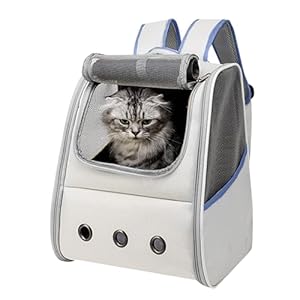 Tomtary Breathable Cat Carrier Backpack Pet Carrier for Small Dogs Multi-entrance Front Pack for Kitten Puppy Rucksack Carrying Airline Approved for Travel Hiking Camping Use Up to 16 Lbs (Blue)