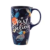 Ceramic Mug with Lid and Handle,17oz. Tall Coffee Cup for Home,Party and Birthday,Just Believe