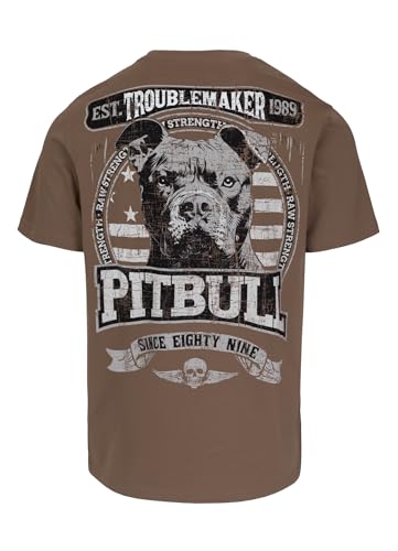 PITBULL - Camiseta para Hombres Troublemaker, algodón 170g, Moda Urbana, Camiseta con Motivo, Cuello Redondo, Corte Regular, Camiseta de Fitness de Manga Corta para el día a día