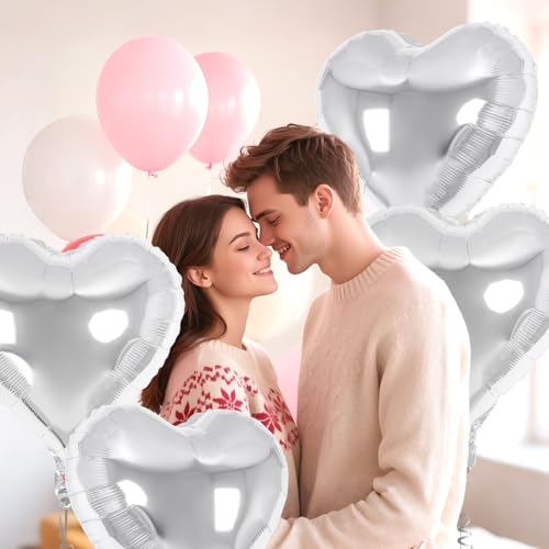 Image of 6 Pcs 32 Inch Silver Heart Balloons, Giant Heart Shape Foil Balloons Love Balloon Valentine Balloon for Birthday Party Wedding Engagement Party Baby Shower Valentine Day Decorations
