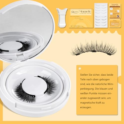 Magnetische-Wimpern Wiederverwendbar mit Applikator, Magnet-Wimpern Set natürlicher Look, Magnetic Lashes kein Kleber nötig Wimpern-magnetisch QUEWEL einfach zu tragen und zu entfernen (Set-B 08)
