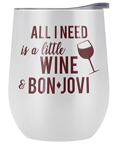 Bon Jovi Official I Need Bon Jovi 12 oz Stemless Tumbler, Stainless Steel Travel Cup|Lake Tumbler|Insulated with Leak Resistant Slide-Lock Lid