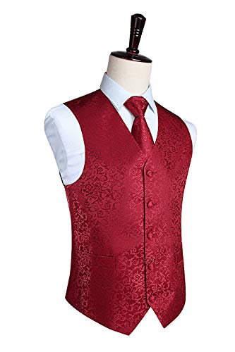 Image of HISDERN Mens Vest Tie Set 3PC Formal Waistcoat Paisley Floral Jacquard Necktie Pocket Square Suit Vests Wedding Party