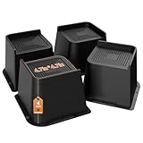 MYMULIKE Bed Risers 2 inch, 3 inch, 4 inch, 6 inch or 8 inch Heavy Duty Furniture Risers, Up to 6000 Lbs L shaped Design Bed lifts Blocks for Couch Desk Sofa Table bookshelf（Black 4 Pack,4 inch）