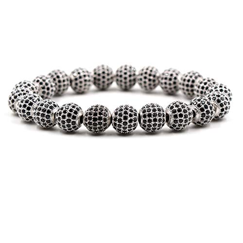 Bracelet de perles en pierre naturelle et zircon noir micro-incrusté haut de gamme