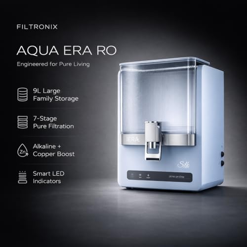 Image of Aqua Era RO Water Purifier for Home| High Capacity 9Liter Tank| 7 Stage Advanced Filtration| RO+PP+Sed+Carbon+Alk+Zinc+Copper| 4000 TDS | Best RO for Home, Office & Family (SILK BLUE)