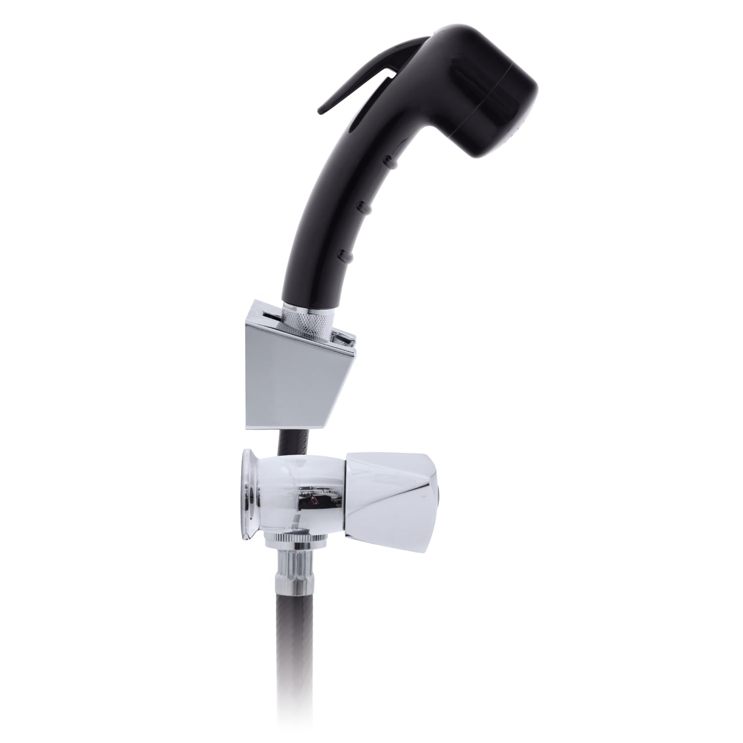 Ambassador Marine Trinidad- 2H External Shower Mixer (Small Black Sprayer, 6' White Rubber Hose) (Chrome/Black) - 134-0214-CK-W