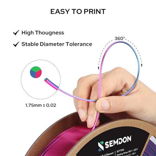 2026 New SEMDON PLA Filament 1.75mm 3D Printer Filament Dimensional Accuracy +/-0.02mm, Metal 3D Silk PLA Filament for Most FDM,1KG(2.2lbs) Spool,Green/Red/Blue — view 2