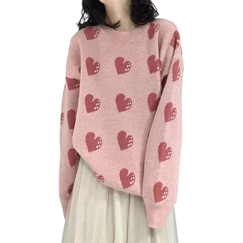 MOMEITU Kawaii Clothes Love Long Sweater Women Pullover 2021 Autumn Cute Sweet Knit Sweater top(One Size fits All,Pink) Cover