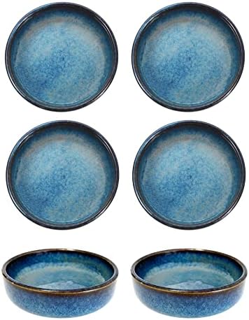 Colias Wing 3.5 Inch Vintage Style Kiln Glazed Ceramic Side Dishes Korean Bowls Seasoning Dishes Soy Dipping Sauce Dishes-Set of 6