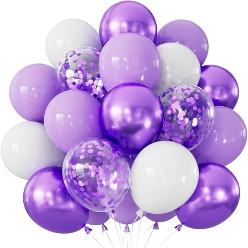 Purple and White Balloons - 12 Inch Purple White Confetti Latex Balloons Thickened Party Balloon for Birthday Baby Shower Wedding Bridal Graduation Party Decorations