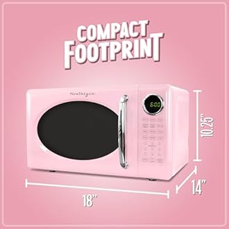 Nostalgia Retro Microwave Oven - 0.7 Cu Ft, 700-Watt Countertop Size with Glass Turntable, Child Safety Lock, 8 Auto-Cook Programs, Digital Clock - Pink
