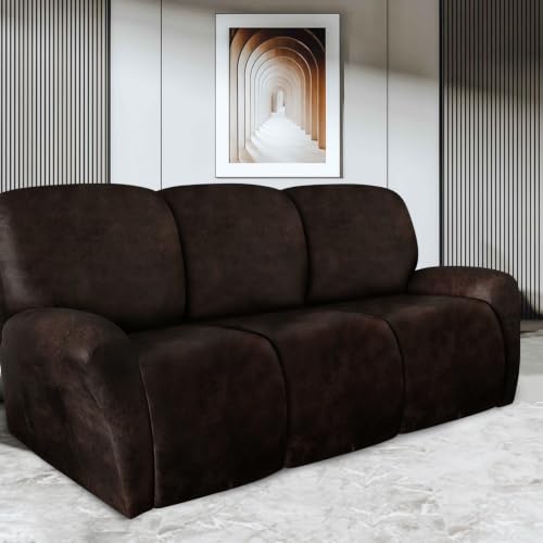 Image of ANARACHON Leather Look Recliner Couch Cover 8-Piece Recliner Sofa Slipcovers 3 Seater for Reclining Couches Furniture Protector Spandex Fabric Washable (Recliner Sofa, 02Coffee)